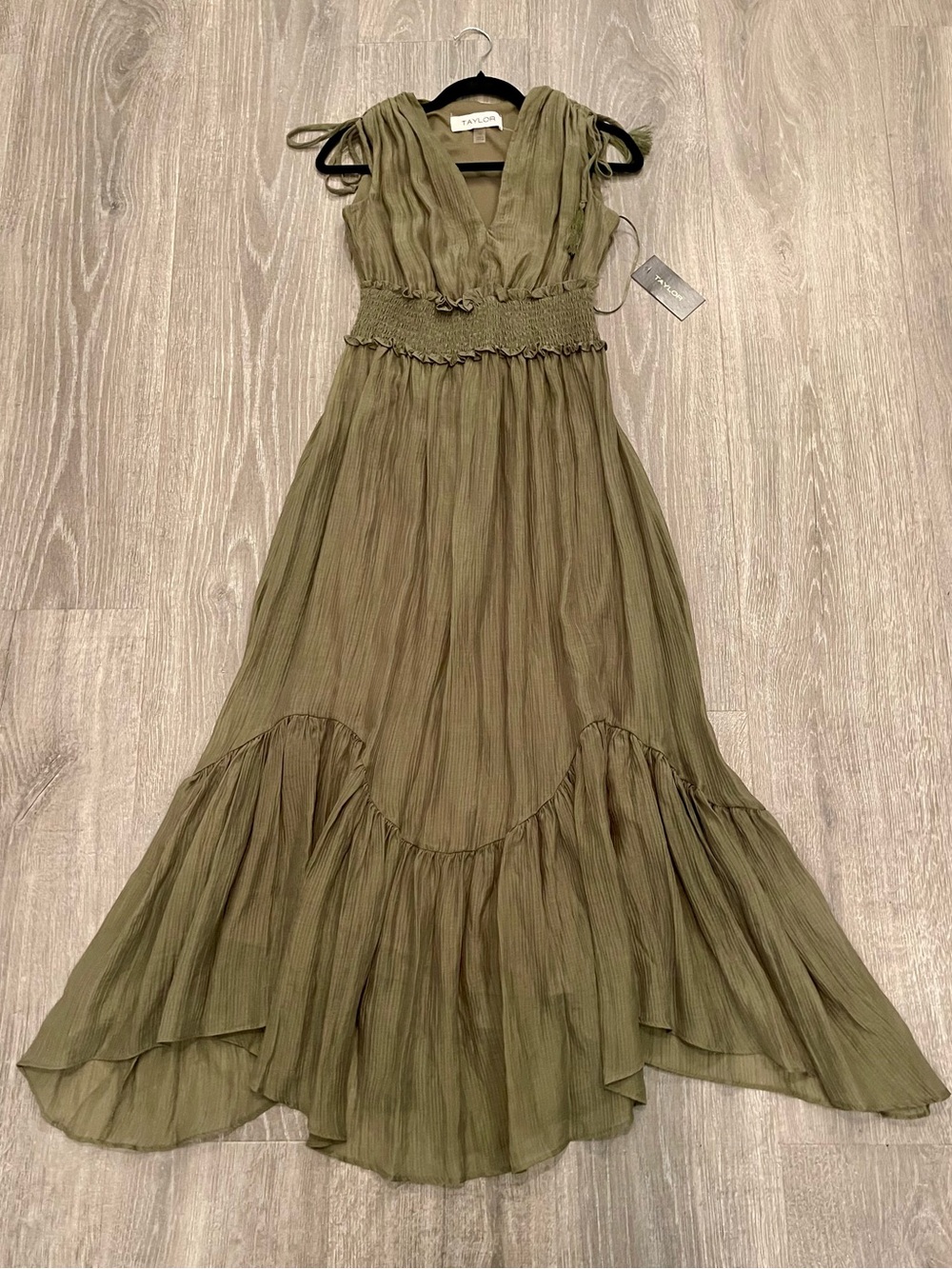 Taylor Olive Sleeveless V-Neck Maxi Dress